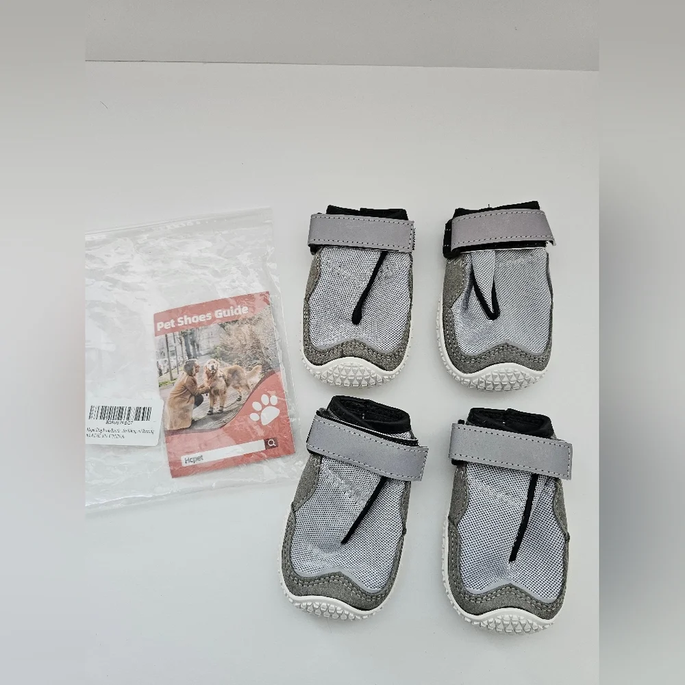 Dog Boots Size 6 - Breathable Hiking Shoes for Large Dogs - Gray/Black 4pk